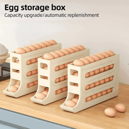 4 Layer Egg Storage Box Refrigerator Side Door Storage Box Automatic Scrolling Egg Holder Tray Rolling Egg Dispenser Rack