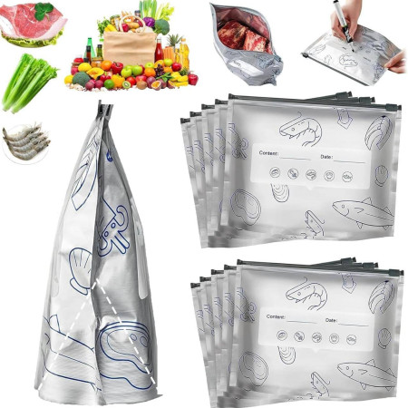 Aluminum Foil Food Bag Reusable Fresh-keeping Zip Lock Freezer Bag --12pcs( 10pcs Big/2pcs Medium)