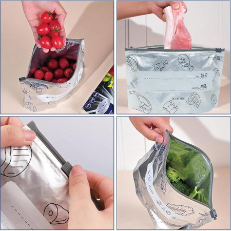 Aluminum Foil Food Bag Reusable Fresh-keeping Zip Lock Freezer Bag --12pcs( 10pcs Big/2pcs Medium)