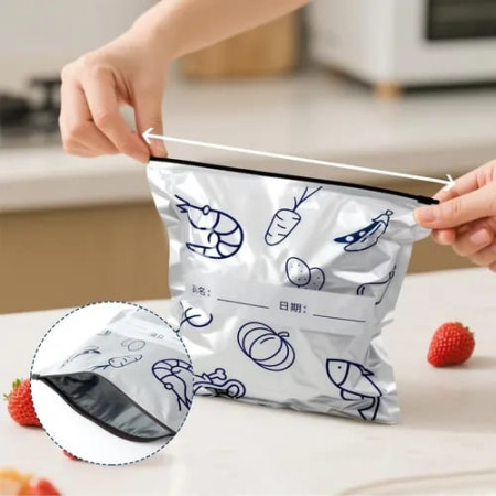 Aluminum Foil Food Bag Reusable Fresh-keeping Zip Lock Freezer Bag --12pcs( 10pcs Big/2pcs Medium)